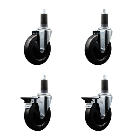 Service Caster 5'' Soft Rubber Wheel Swivel 1-1/4'' Expanding Stem Caster Set 2 Brakes, 4PK SCC-EX20S514-SRS-2-PLB-2-114